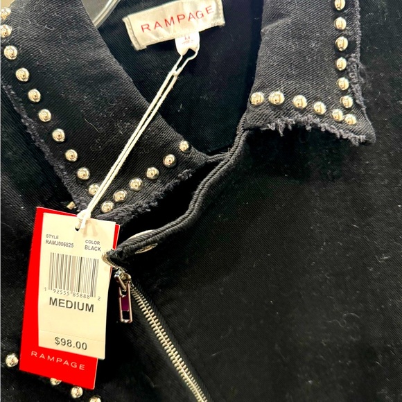 Rampage Black Denim Moto Jacket Size Medium - Picture 7 of 7